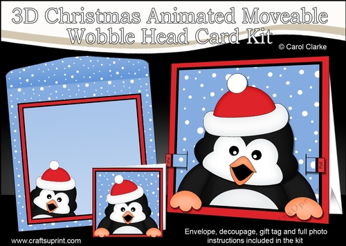 3D Christmas Animated Moveable Wobble Head Card  - Pip Penguin