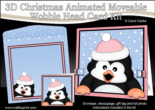 3D Christmas Animated Moveable Wobble Head Card  - Pip Penguin