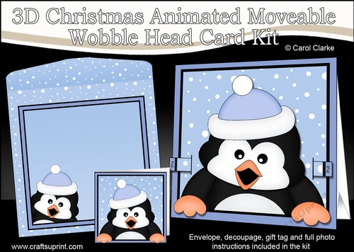 3D Christmas Animated Moveable Wobble Head Card  - Pip Penguin