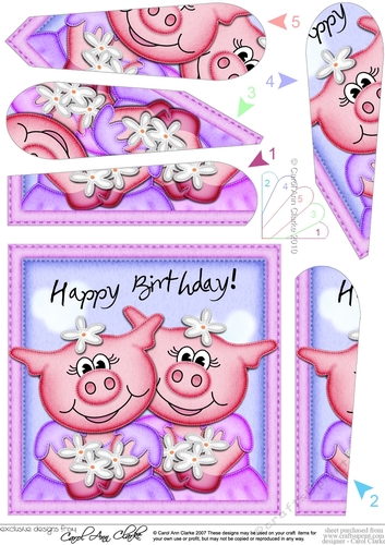 Zoe & Isa Piggy have Pretty Birthday Flowers Fan Pyramage Topper