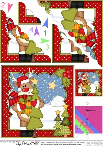 Christmas Rudolph has a Christmas Tree Scallop Corner Topper
