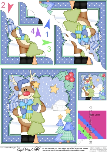 Christmas Rudolph has a Christmas Tree Scallop Corner Topper