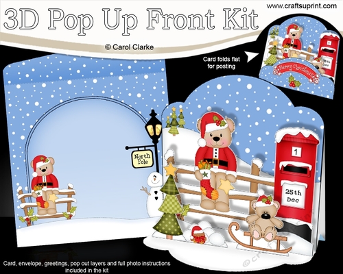 3D Christmas Pop Up Front Card Kit Livvy Bear has a Christmas Stocking 