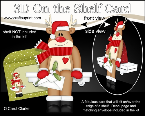 3D On the Shelf Card Kit - Christmas Rudolph has a Letter and Mistletoe