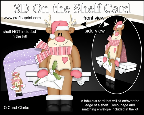 3D On the Shelf Card Kit - Christmas Rudolph has a Letter and Mistletoe
