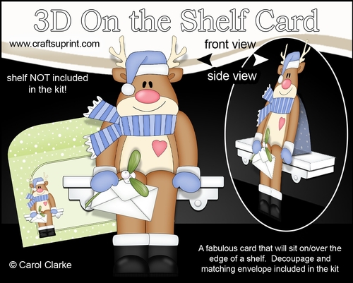 3D On the Shelf Card Kit - Christmas Rudolph has a Letter and Mistletoe