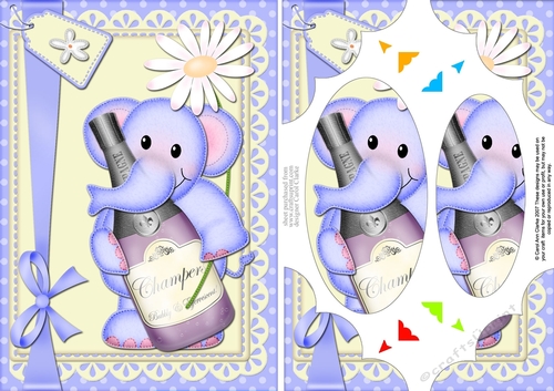 A5 Lola Elephant has Champagne and a Flower Scallop Corners and Pyramage