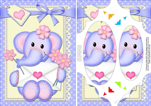 A5 Lola Elephant has a Letter and Flowers Scallop Corners and Pyramage