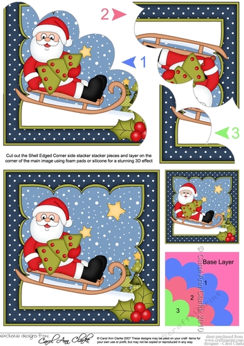 Christmas Santa collects the Christmas Tree on his Sledge Shell Edged Corner Side Stacker