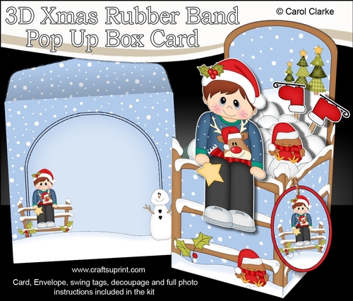 3D Christmas Rubber Band Pop Up Box Card - Christmas Jumper Boy has a Star