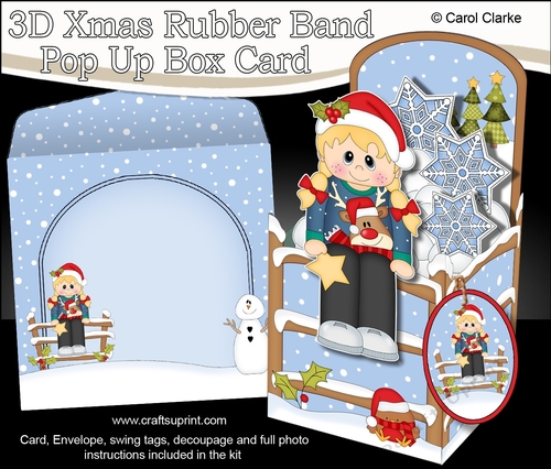3D Christmas Rubber Band Pop Up Box Card - Christmas Jumper Girl has a Star