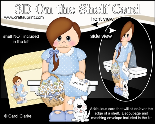 3D On the Shelf Card Kit - Cute Little Teen Danya with Basket of Daisies, letter & Dog Joi