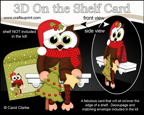 3D On the Shelf Card Kit - Christmas Little Hoot Owl has a Christmas Tree