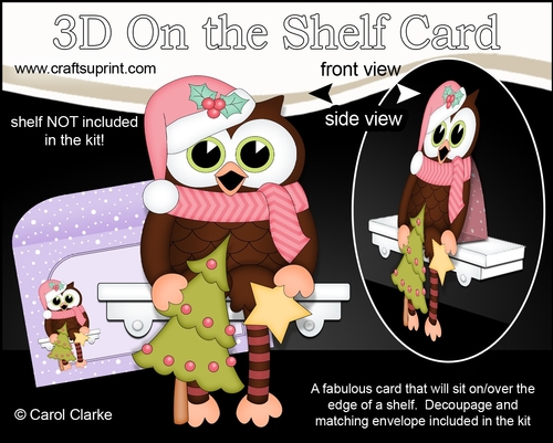 3D On the Shelf Card Kit - Christmas Little Hoot Owl has a Christmas Tree