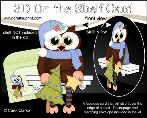 3D On the Shelf Card Kit - Christmas Little Hoot Owl has a Christmas Tree