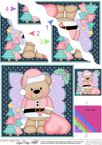 Christmas Livvy Bear has a Santa Sack Wavy Corner side stacker Topper