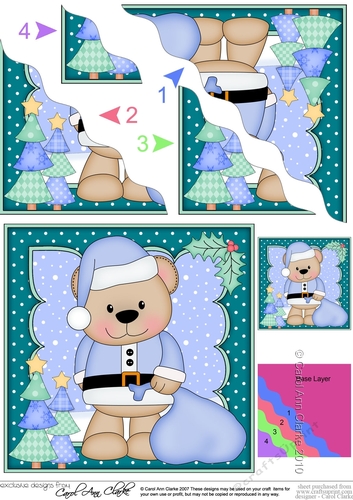 Christmas Austin Bear has a Santa Sack Wavy Corner side stacker Topper