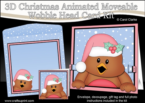 3D Christmas Animated Moveable Wobble Head Card  - Bobbin Robin