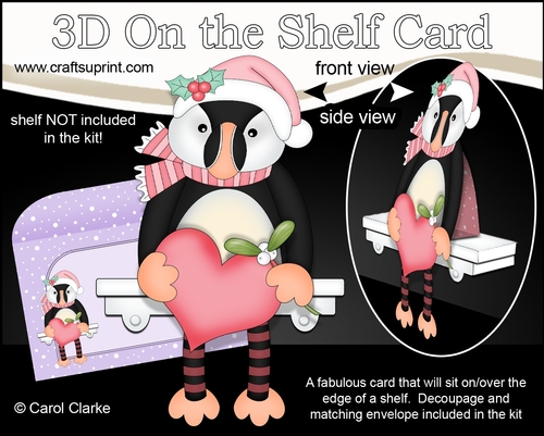 3D On the Shelf Card Kit - Little Christmas Puffin Minnow has a Heart