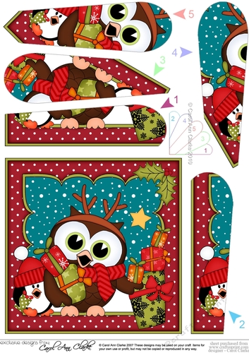 Christmas Little Hoot Owl delivers the oresents Fan Pyramage Topper