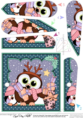 Christmas Little Hoot Owl delivers the oresents Fan Pyramage Topper