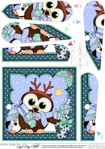 Christmas Little Hoot Owl delivers the oresents Fan Pyramage Topper