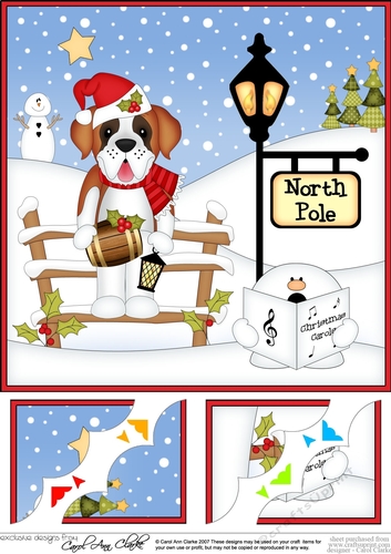 8 x 8 Christmas at the North Pole Little Christmas St Bernard Dog Corner Topper 