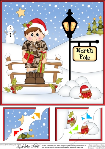 8 x 8 Christmas at the North Pole Little Christmas in the Forces - Army Corner Topper 
