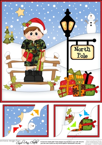 8 x 8 Christmas at the North Pole Little Christmas in the Forces - Army Corner Topper 