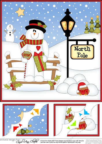 8 x 8 Christmas at the North Pole Christmas Snowman Rio wants Santa to Stop Here Corner Topper 