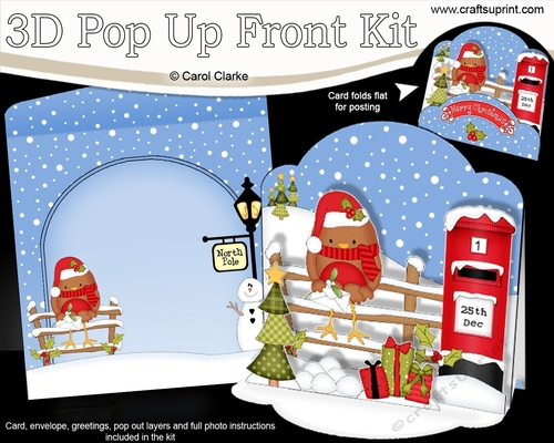 3D Christmas Pop Up Front Card Kit Bobbin Robin has a Letter for Santa 