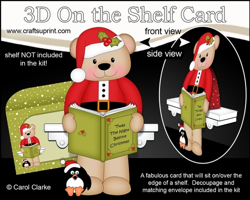 3D On the Shelf Card Kit - Christmas Livvy Bear reads a Festive Bedtime Story