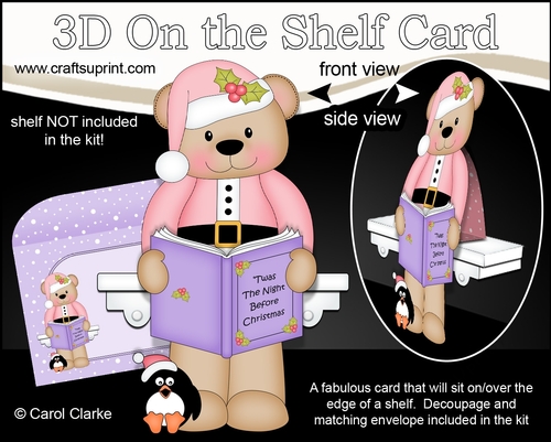 3D On the Shelf Card Kit - Christmas Livvy Bear reads a Festive Bedtime Story