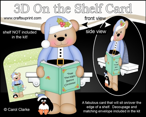 3D On the Shelf Card Kit - Christmas Austin Bear reads a Festive Bedtime Story