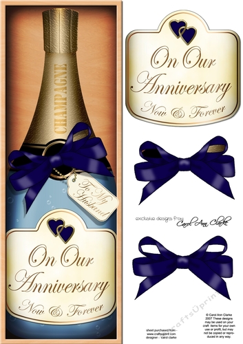 Large DL Husband On our Anniversary Champers in a Box 3D Decoupage