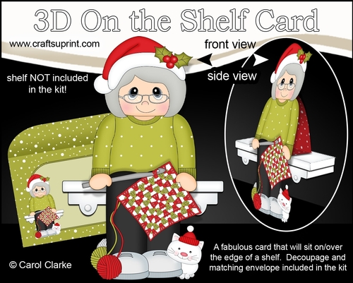 3D On the Shelf Card Kit -  Little Christmas Crochet Old Lady