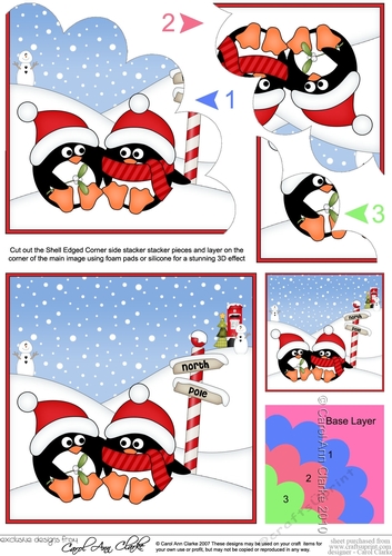 Christmas Penguins find love at the North Pole Shell Edged Stacker
