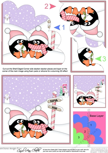 Christmas Penguins find love at the North Pole Shell Edged Stacker