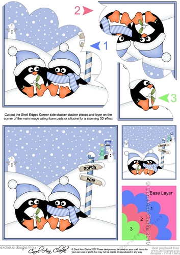 Christmas Penguins find love at the North Pole Shell Edged Stacker