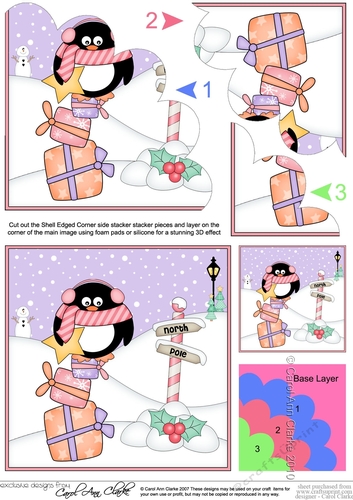Christmas Pip Penguin is at the North Pole Shell Edged Corner side stacker