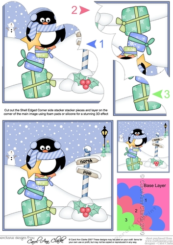 Christmas Pip Penguin is at the North Pole Shell Edged Corner side stacker