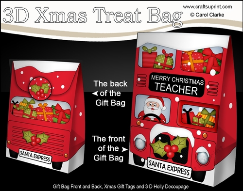 3D Merry Christmas TEACHER Santa Express Gift Bag Mini Kit