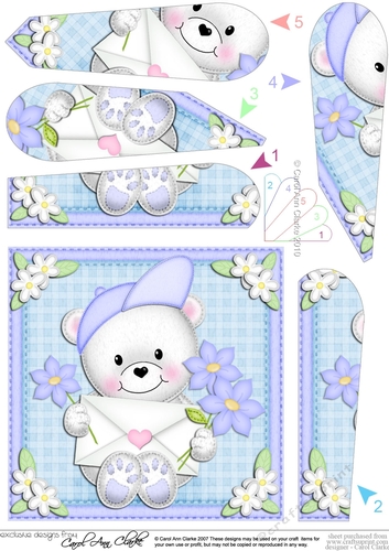 Teddy Ed has a letter and Flowers Fan Pyramage Topper