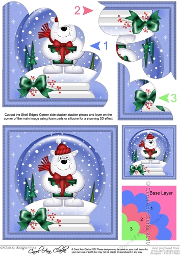 Christmas Snowglobe Ben Polar Bear has a Christmas Present Shell Edged Corner Stacker