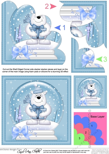 Christmas Snowglobe Ben Polar Bear has a Christmas Present Shell Edged Corner Stacker