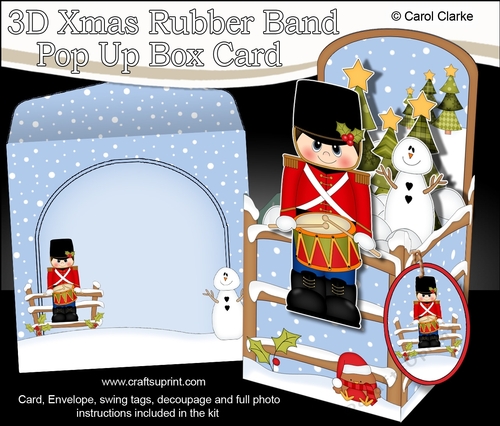 3D Christmas Rubber Band Pop Up Box Card - Little Christmas Toy Soldier
