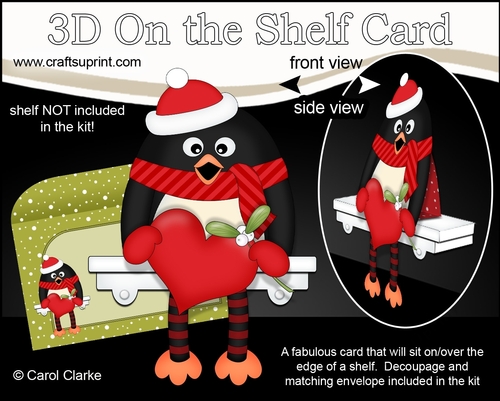 3D On the Shelf Card Kit - Christmas Penguin Pip has a Love Heart