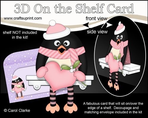 3D On the Shelf Card Kit - Christmas Penguin Pip has a Love Heart