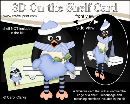 3D On the Shelf Card Kit - Christmas Penguin Pip has a Love Heart