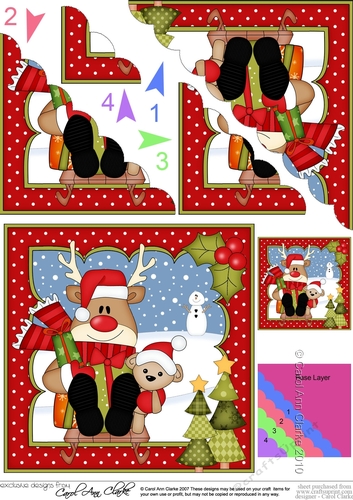 Christmas Rudolph goes Sledging Scallop Corner Topper